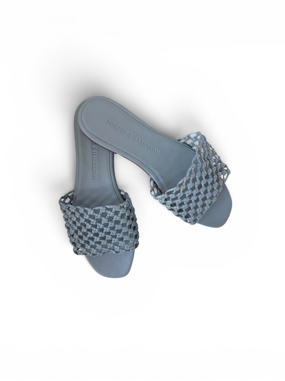 Woven Slide Mules in Light Blue